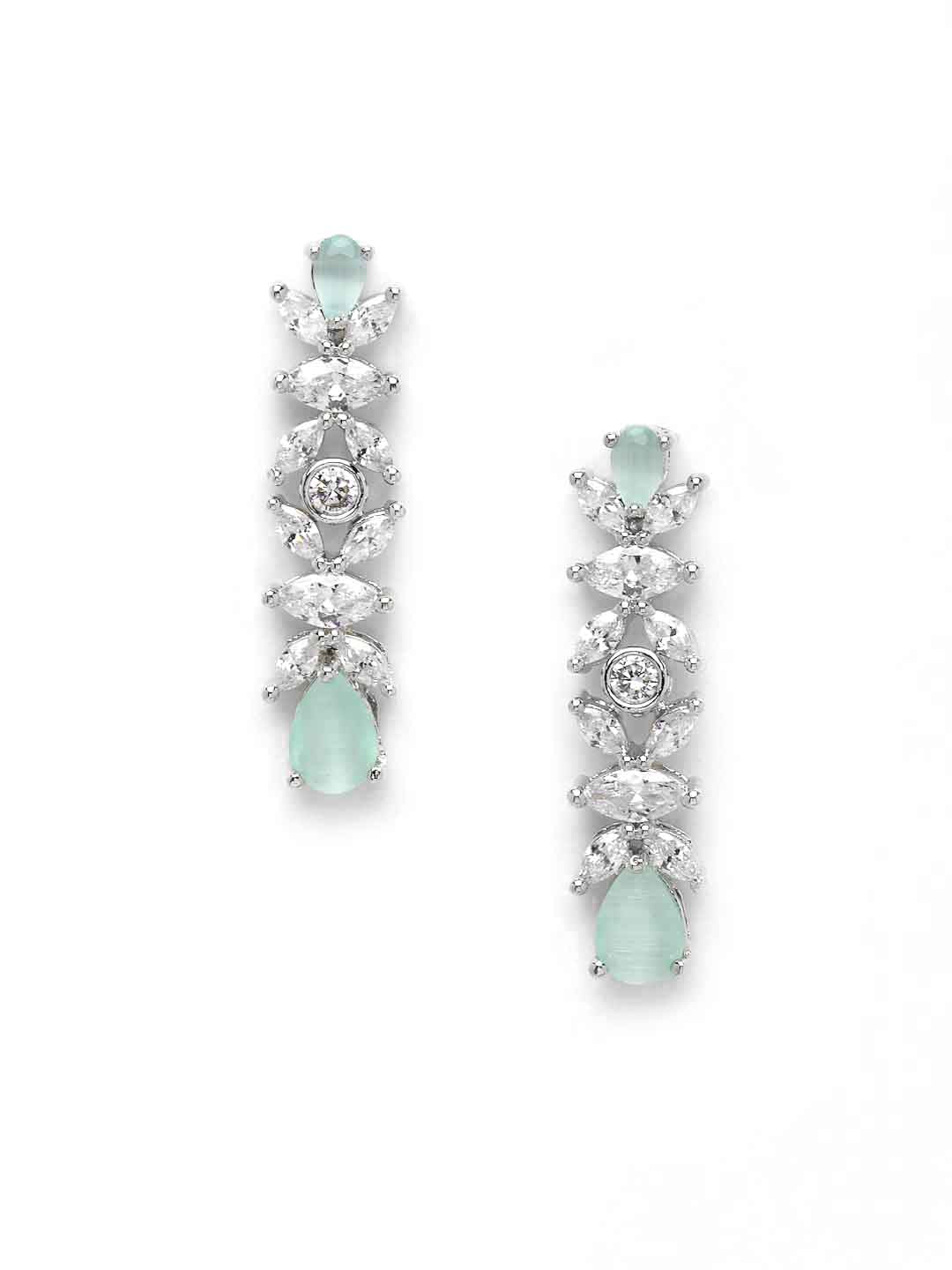 Women Rhodium-Plated AD-Studded Single Line Sleek Jewellery Set