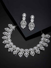 Rhodium-Plated White American Diamonds-Studded Handcrafted Jewellery Set