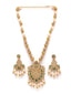 Gold-Plated Green Stone-Studded & White Pearl-Beaded Jewellery Set