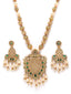 Gold-Plated Green Stone-Studded & White Pearl-Beaded Jewellery Set