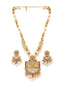 Gold-Plated Red & White Kundan-Studded & Pearl Beaded Handcrafted Jewellery Set