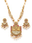 Gold-Plated Red & White Kundan-Studded & Pearl Beaded Handcrafted Jewellery Set