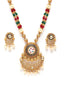 Gold-Plated White & Red Pearl Studded & Beaded Handcrafted Jewellery Set