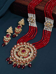 Gold-Plated & Red Stone beaded Jewellery Set