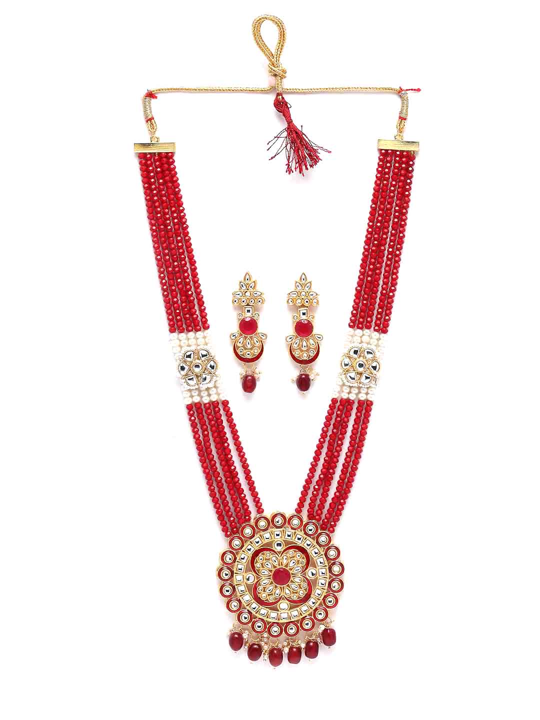 Gold-Plated & Red Stone beaded Jewellery Set