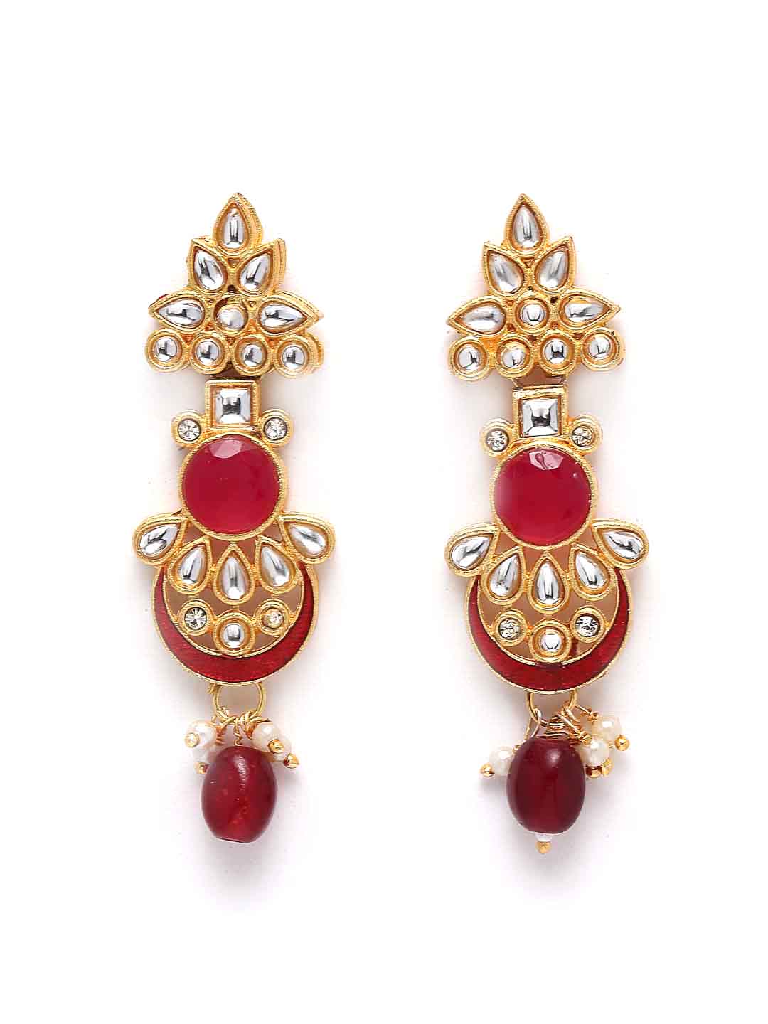 Gold-Plated & Red Stone beaded Jewellery Set