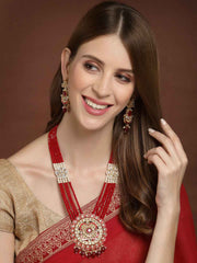 Gold-Plated & Red Stone beaded Jewellery Set