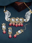 Gold-Plated White & Pink Kundan Studded & Beaded Handcrafted Jewellery Set