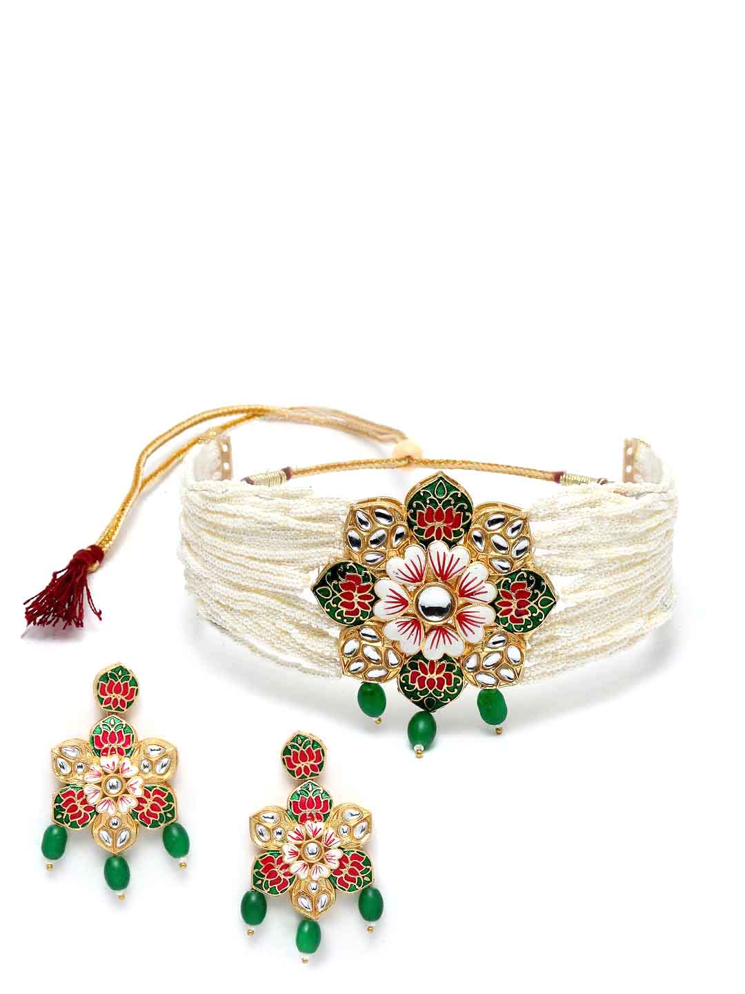 Gold -Plated Gold Kundan Studded Jewellery Set