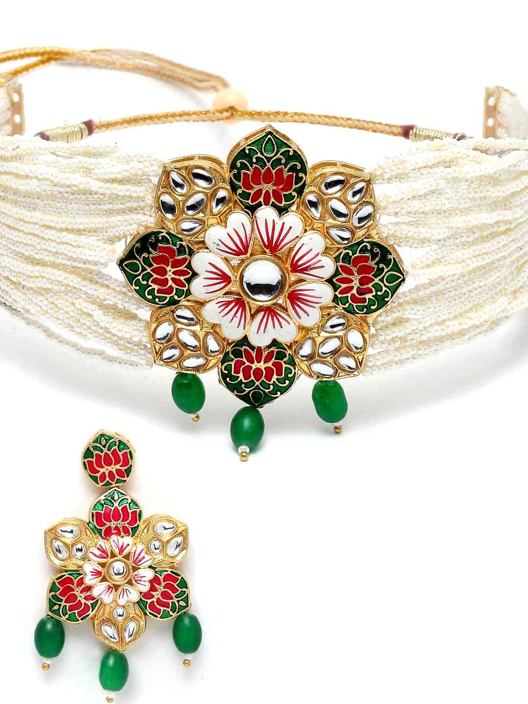 Gold -Plated Gold Kundan Studded Jewellery Set