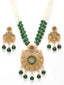 Gold-Plated Green & White Stone-Studded & Pearl-Beaded Jewellery Set