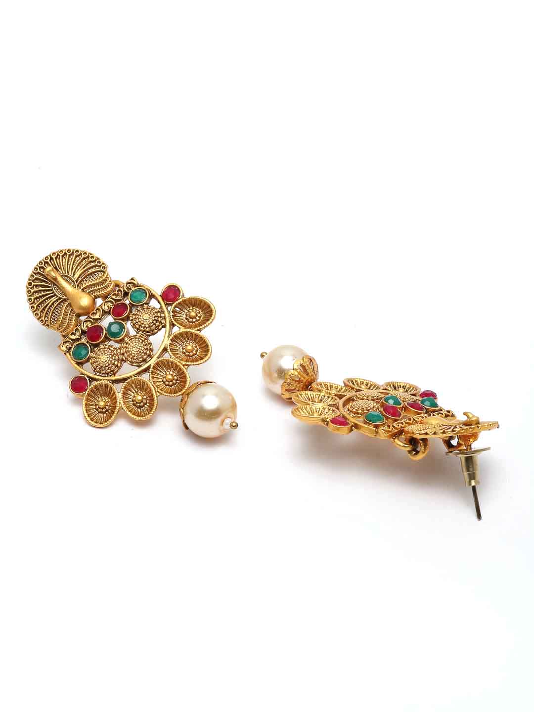 Gold-Plated Stone Studded Peacock-Shaped Jewellery Set