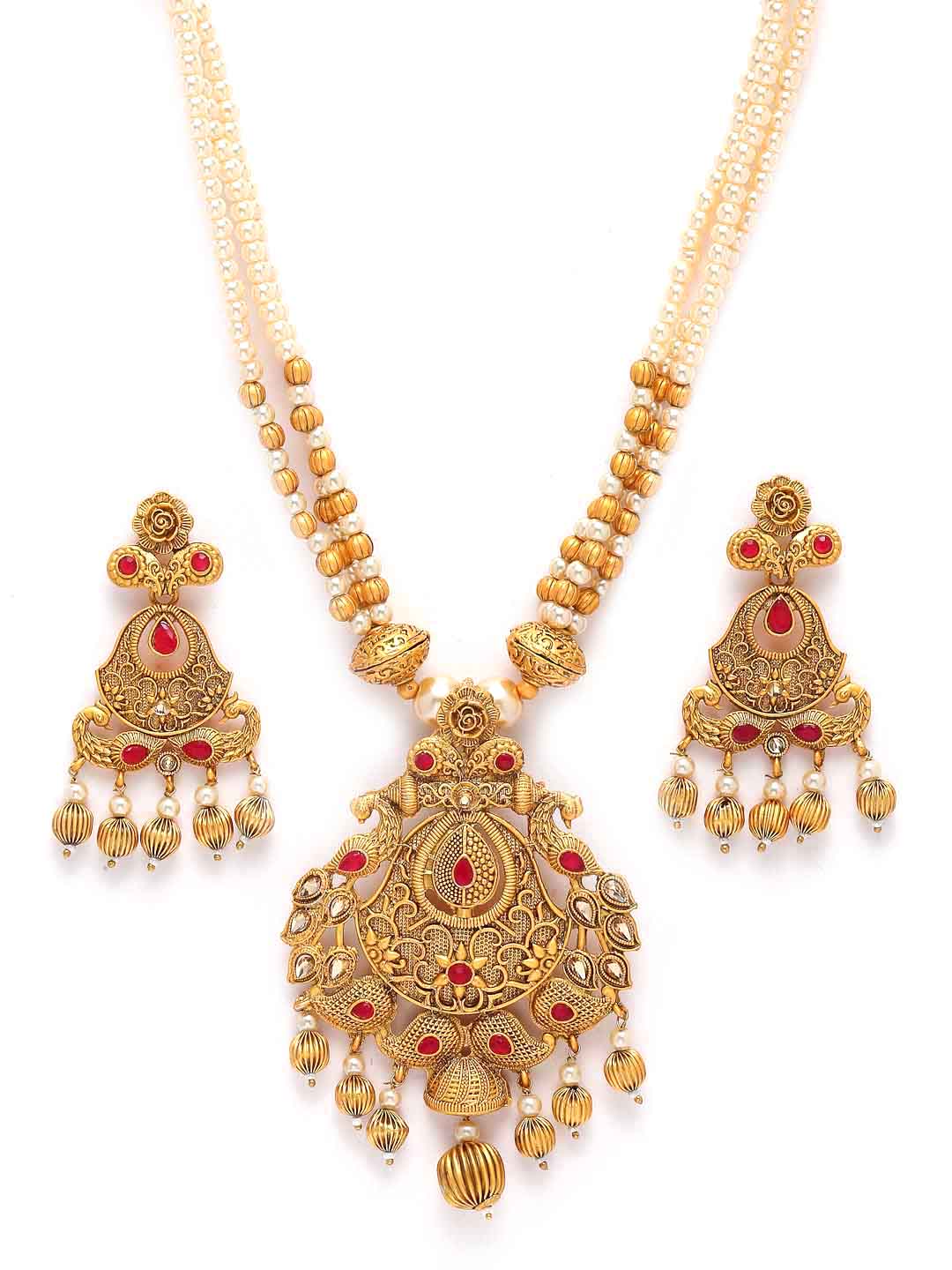 Gold-Plated Artificial Stone Studded Jewellery Set