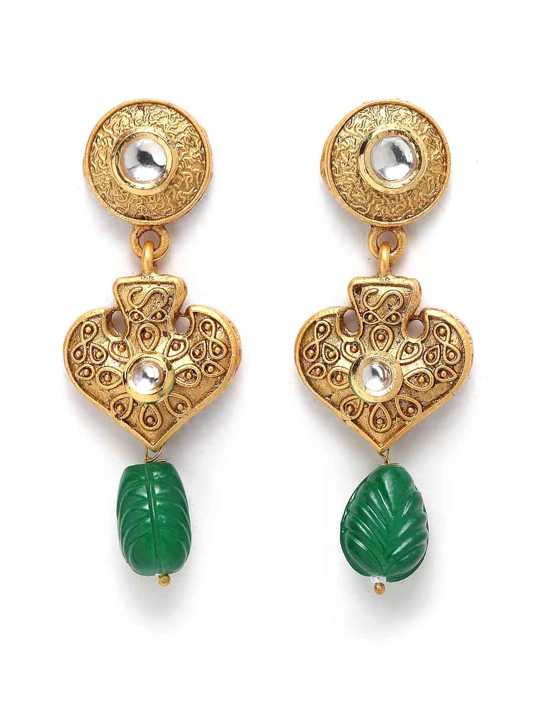 Green Beaded Gold-Plated Kundan Studded Jewellery Set