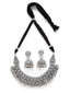 Silver-Toned Oxidized Handcrafted Choker Necklace with Earrings