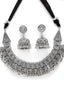 Silver-Toned Oxidized Handcrafted Choker Necklace with Earrings