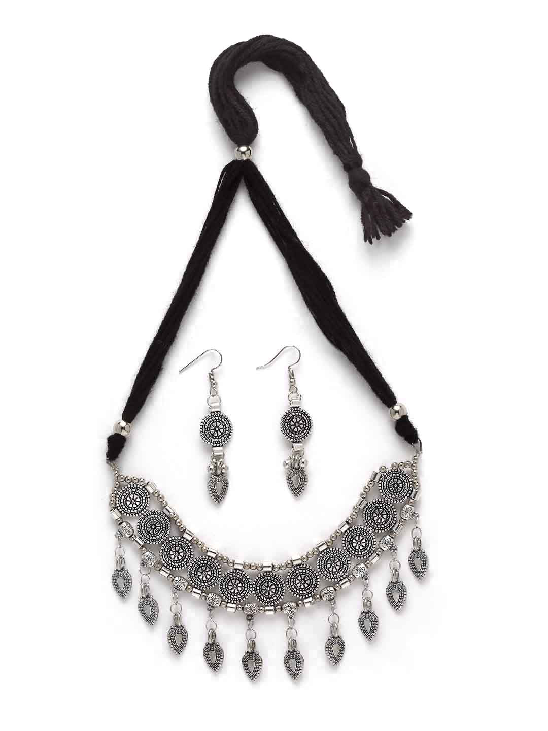 Oxidised Silver-Toned Jewellery Set