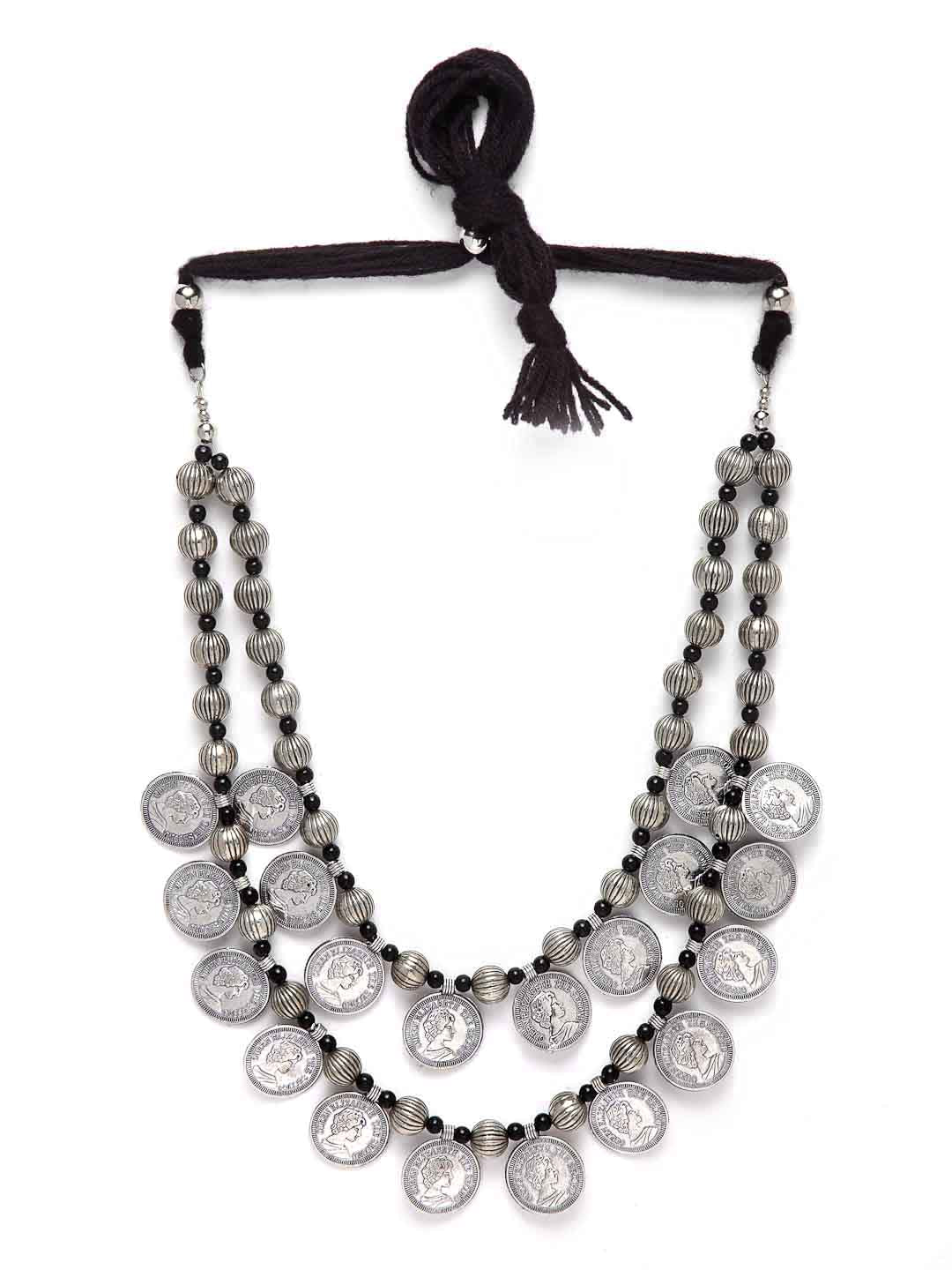 Silver-Plated German Silver Coin Oxidised Necklace