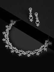 Rhodium-Plated White AD Studded Handcrafted Jewellery Set