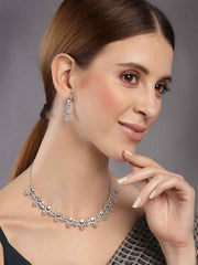 Rhodium-Plated White AD Studded Handcrafted Jewellery Set