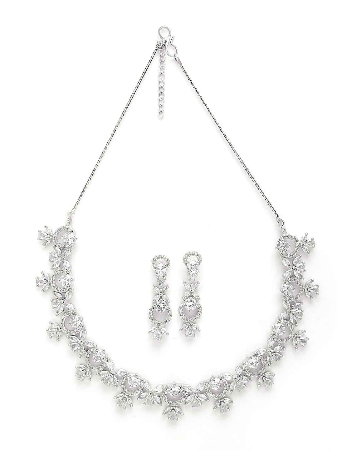 Rhodium-Plated White AD Studded Handcrafted Jewellery Set