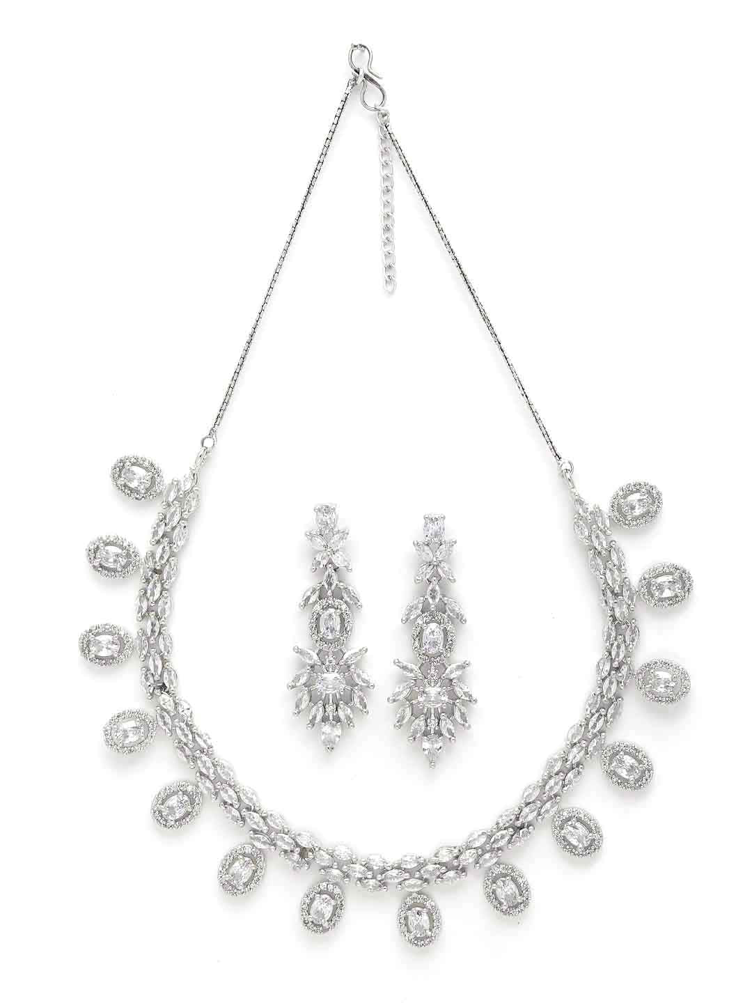Rhodium-Plated Silver Toned & White AD- Studded & Beaded Jewellery Set