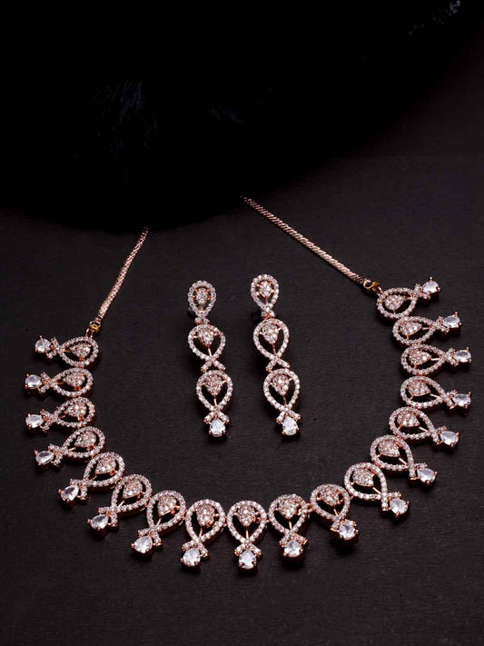 Gold-Plated Cubic Zirconia Stone-Studded Jewellery Set