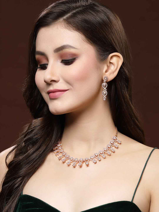 Gold-Plated Cubic Zirconia Stone-Studded Jewellery Set