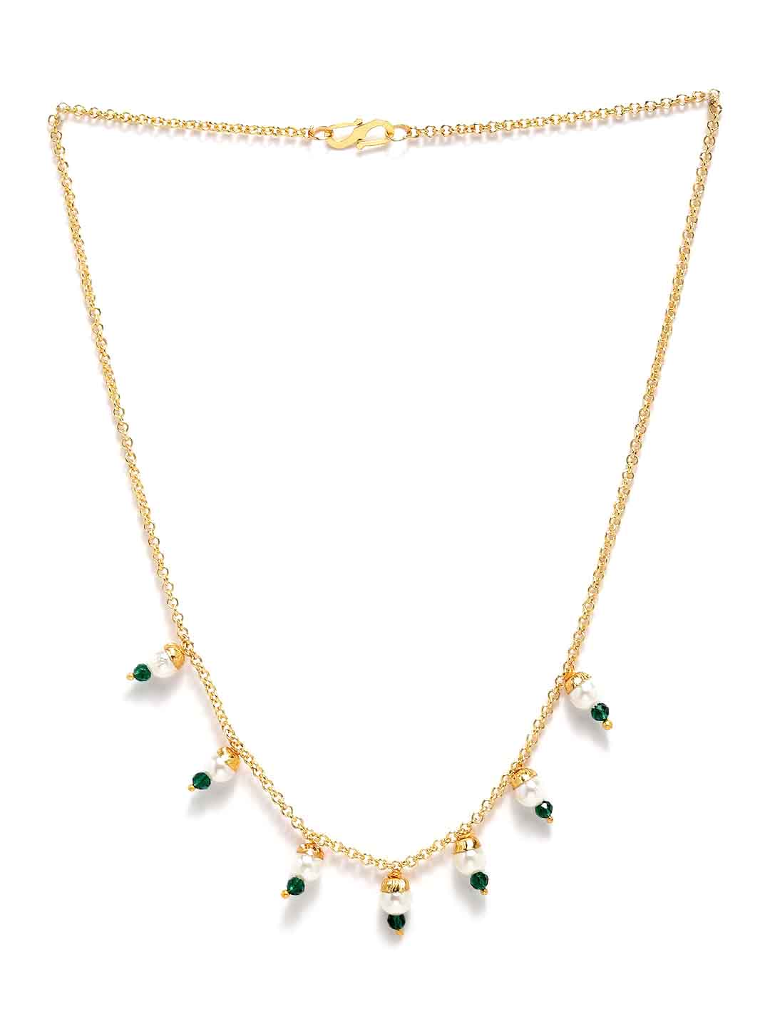 Women Set Of 3 Gold-Plated & Green Brass Charm Necklace