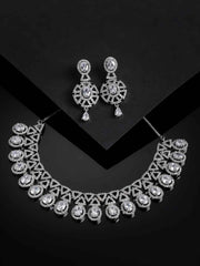 Rhodium-Plated White American Diamonds-Studded Handcrafted Jewellery Set