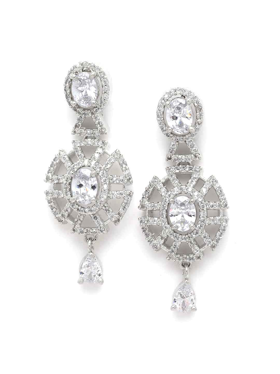 Rhodium-Plated White American Diamonds-Studded Handcrafted Jewellery Set