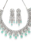 Rhodium-Plated White and Sea Green AD-Studded Handcrafted Jewellery Set