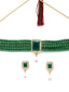 Gold-Plated Green Stone-Studded & Beaded Jewellery Set