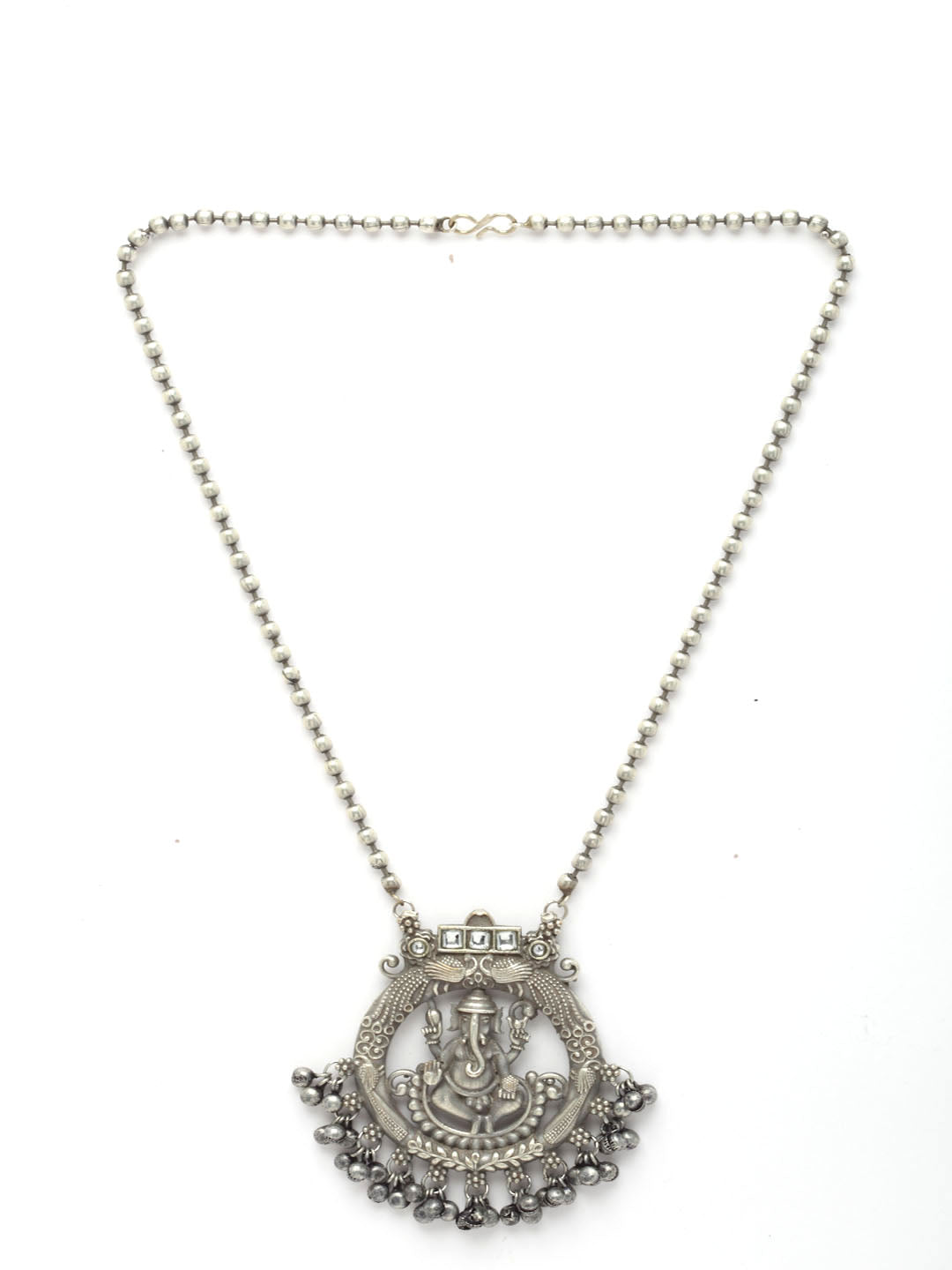 Silver-Toned German Silver Oxidised Temple Necklace