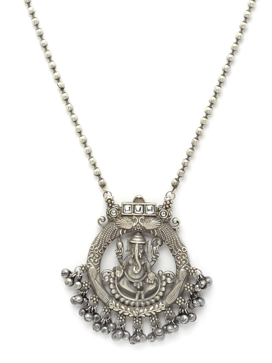 Silver-Toned German Silver Oxidised Temple Necklace