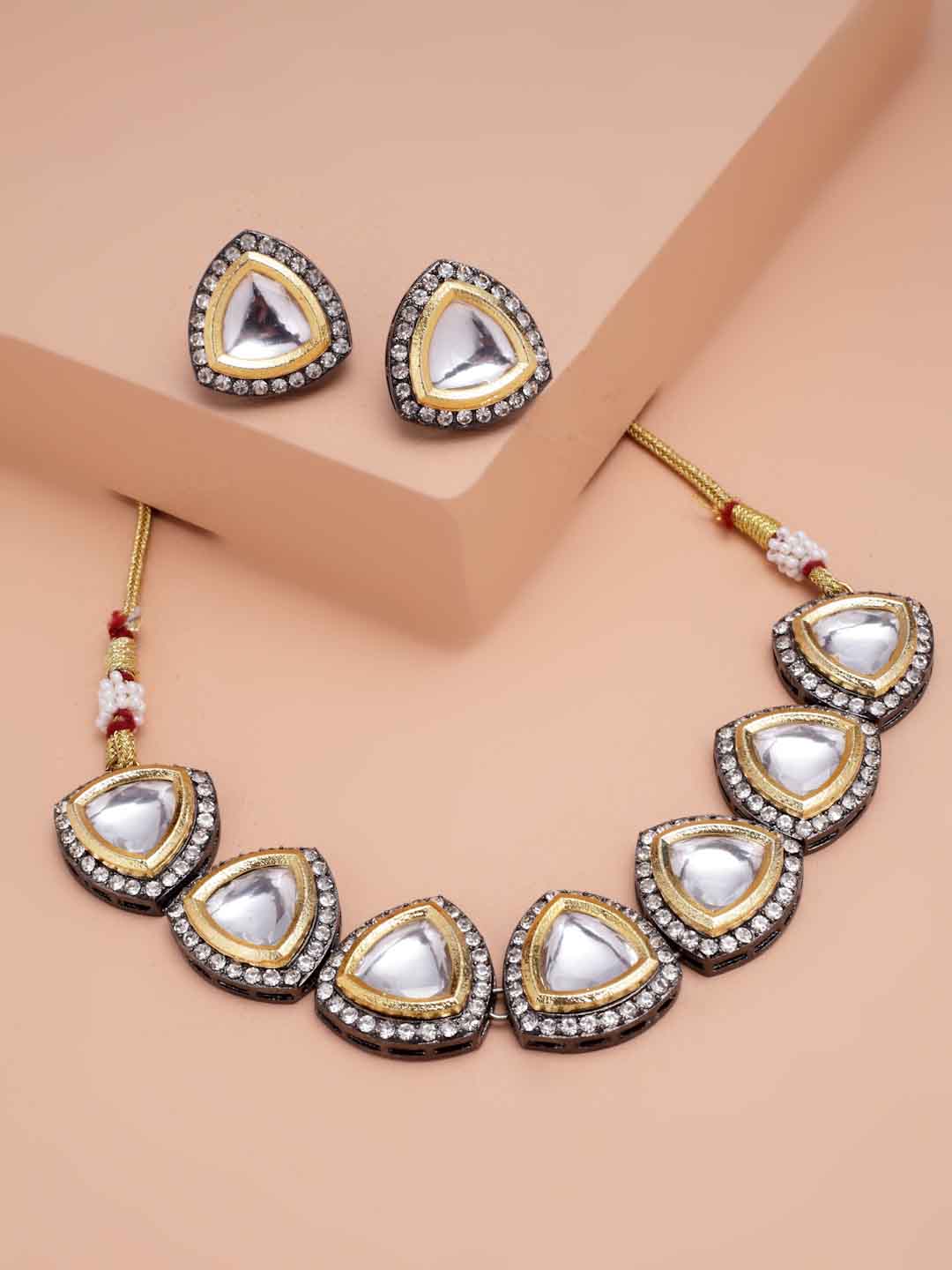 Gold-Plated White Kundan Studded Jewellery Set