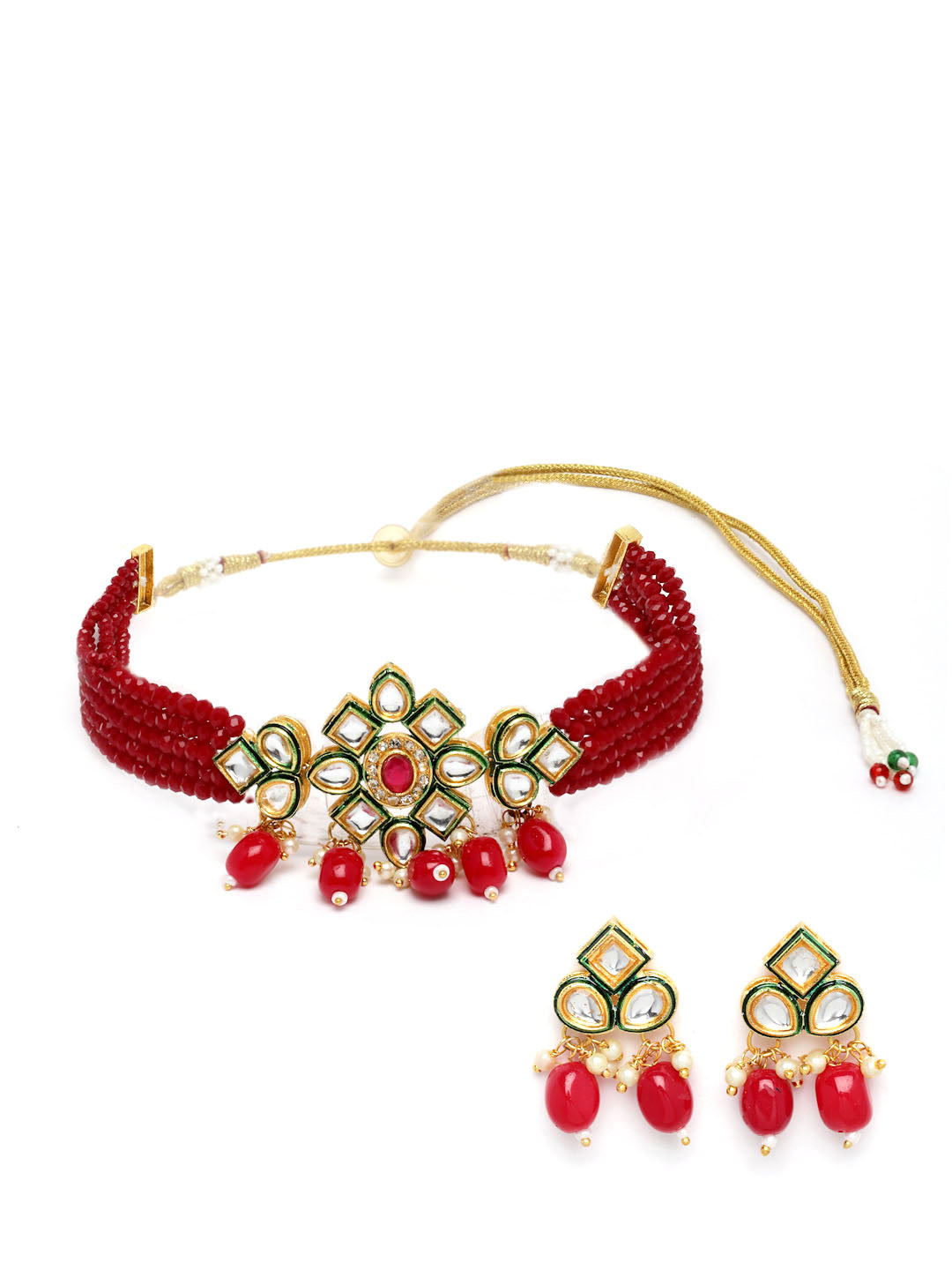 Gold-Plated Kundan Studded & Beaded Jewellery Set