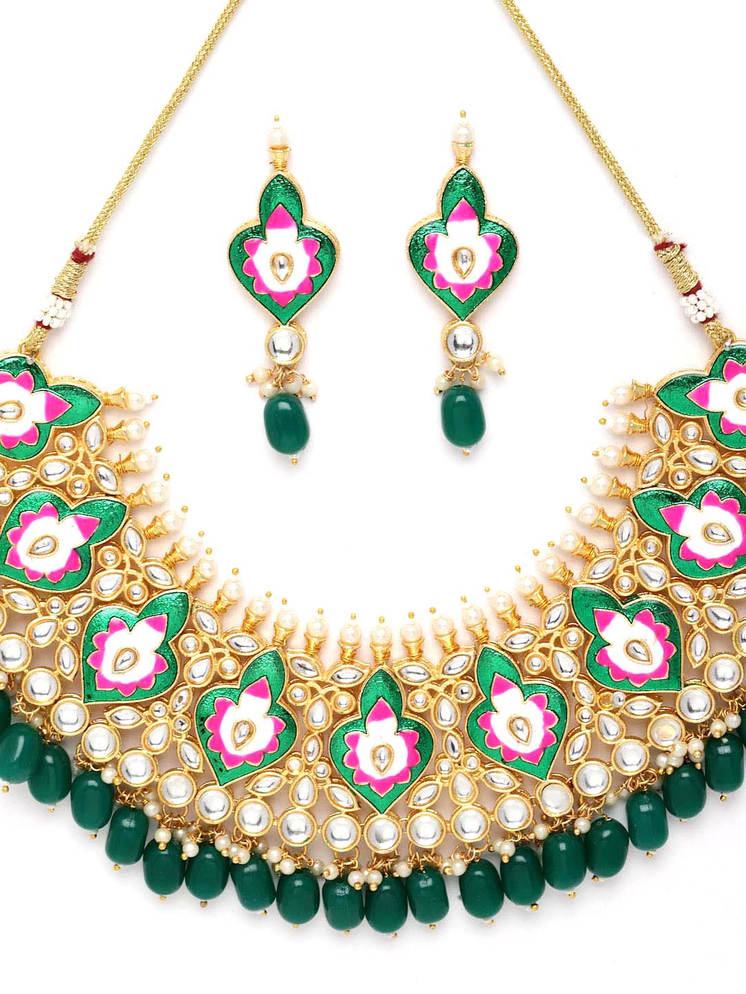 Gold-Plated Stone-Studded & Beaded Jewellery Set