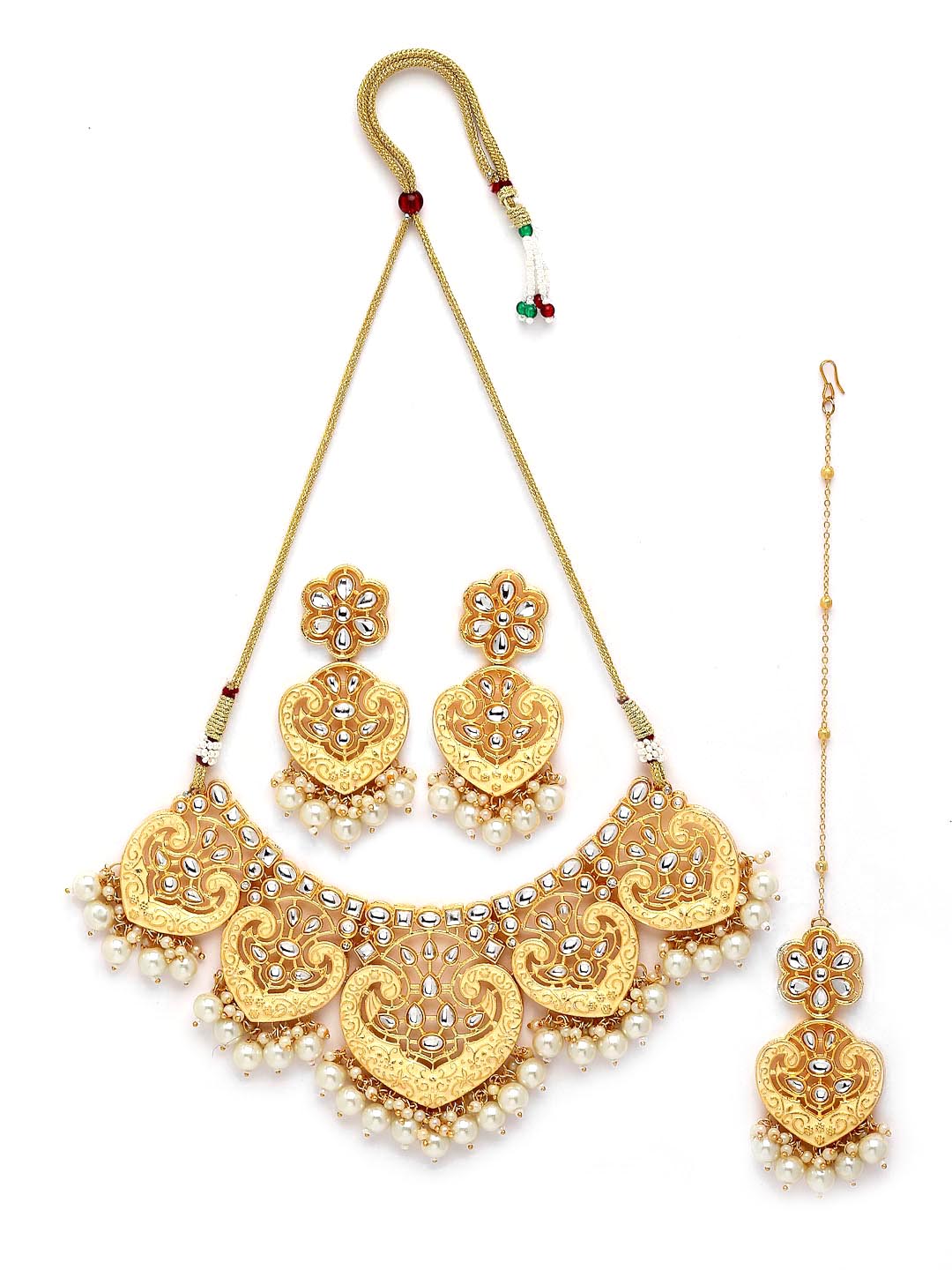 Gold-Plated Gold Kundan & Pearl Jewellery Set