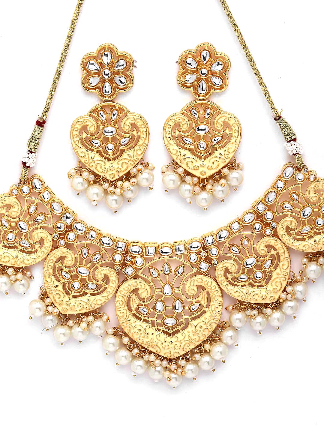 Gold-Plated Gold Kundan & Pearl Jewellery Set