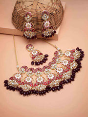 Gold-Plated Red Kundan & Pearl-Studded Meenakari Choker Jewellery Set