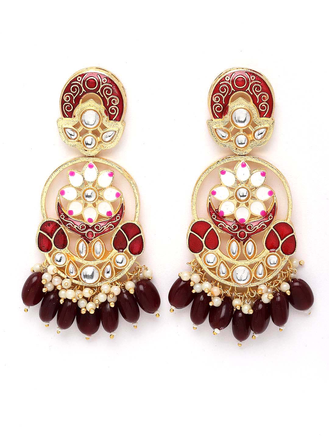Gold-Plated Red Kundan & Pearl-Studded Meenakari Choker Jewellery Set