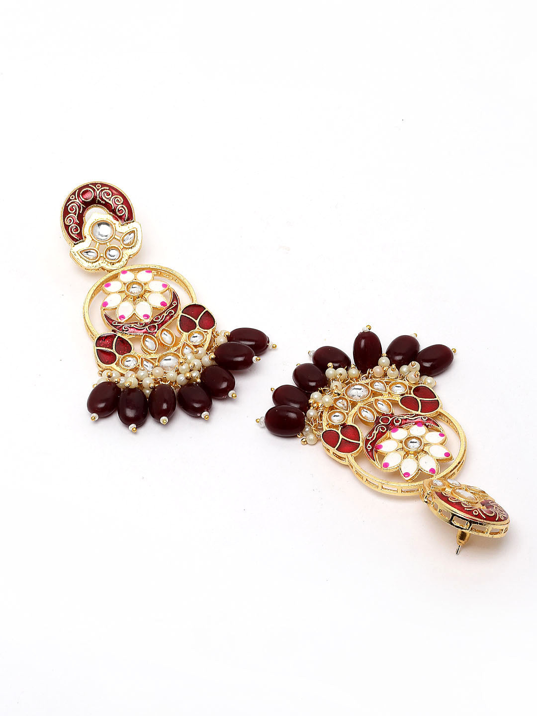 Gold-Plated Red Kundan & Pearl-Studded Meenakari Choker Jewellery Set