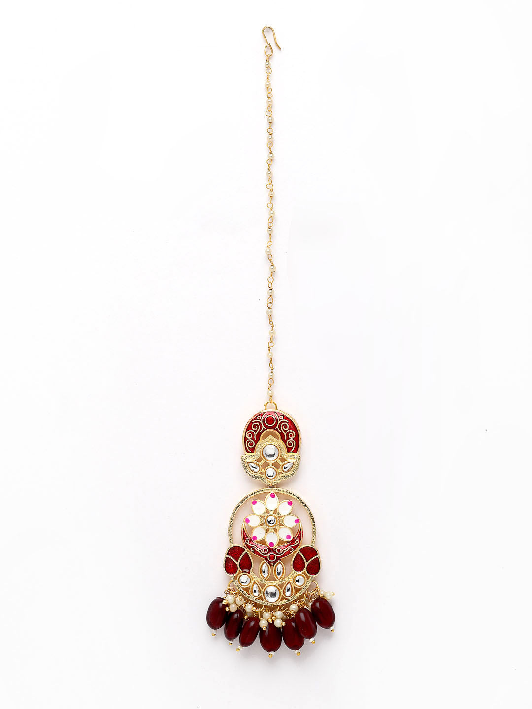 Gold-Plated Red Kundan & Pearl-Studded Meenakari Choker Jewellery Set