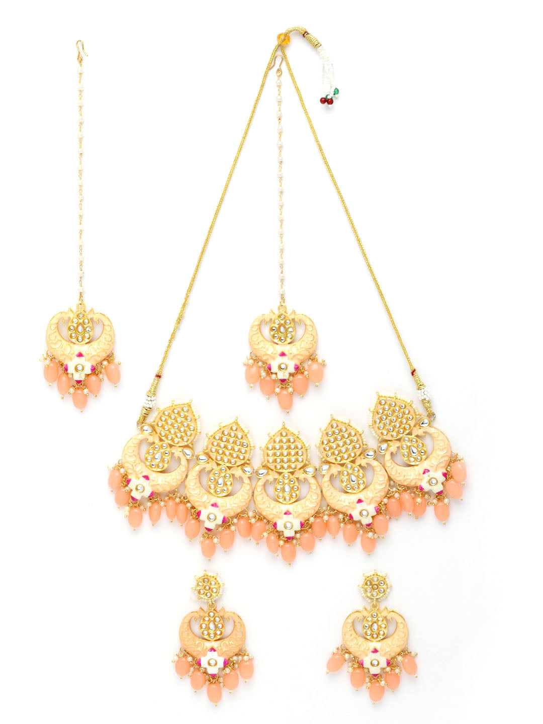 Gold-Plated Kundan Meenakari Choker Jewellery Set with Mang Tikka