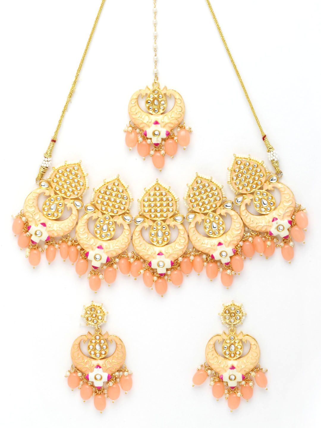 Gold-Plated Kundan Meenakari Choker Jewellery Set with Mang Tikka