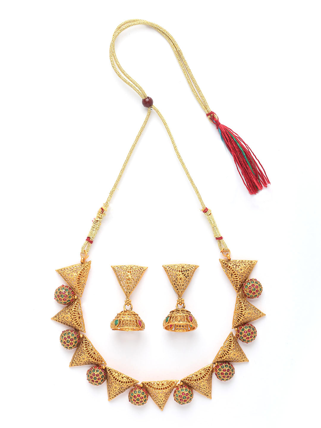 Gold-Plated & Golden-Coloured Artificial Beads-Studded Jewellery