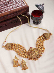 Gold-Plated Gold Stone-Studded & Beaded Jewellery Set