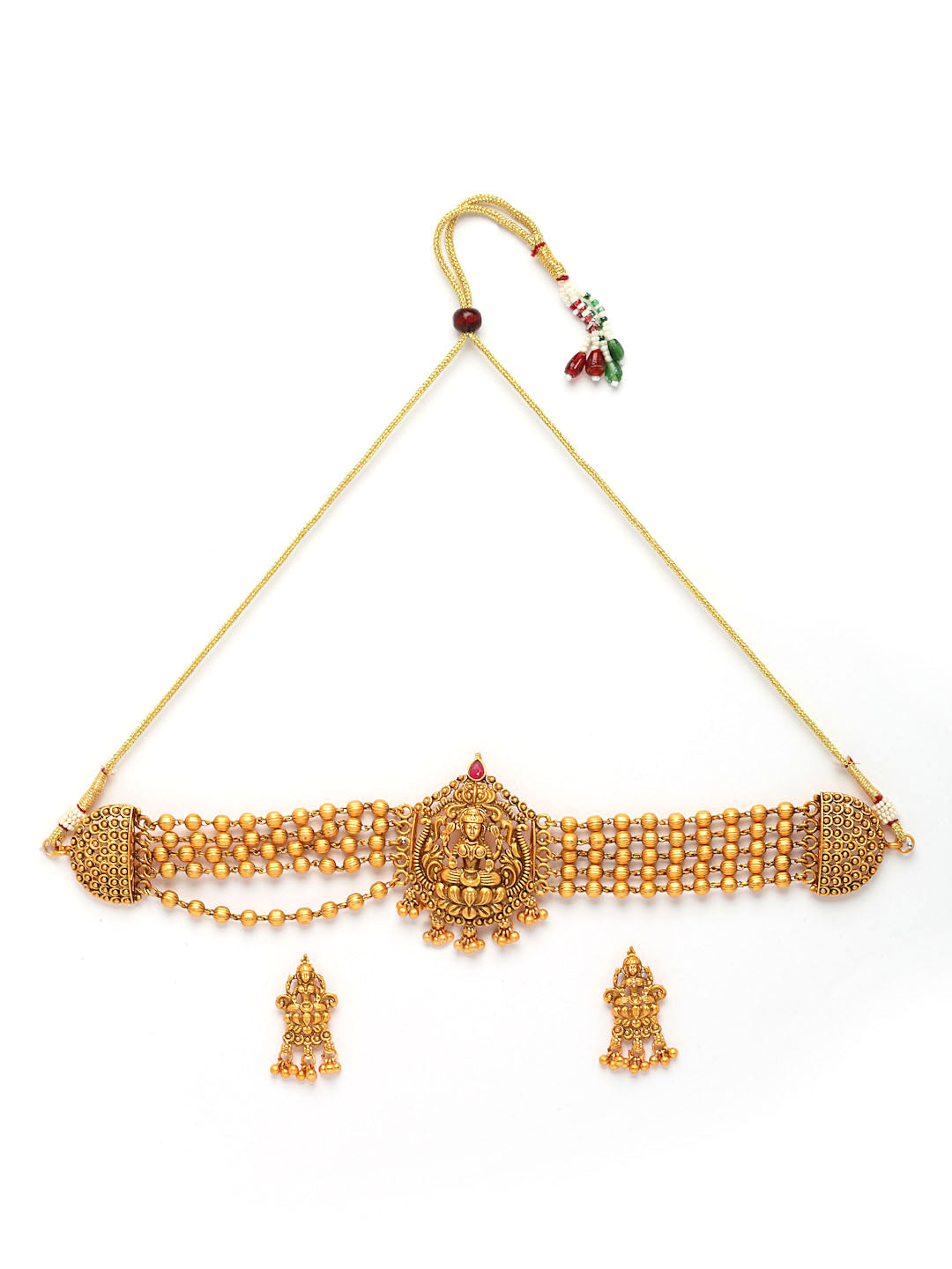 Gold-Plated Gold Stone-Studded & Beaded Jewellery Set