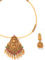 Gold-Plated Ruby Stone Temple Hasli Choker Jewellery Set